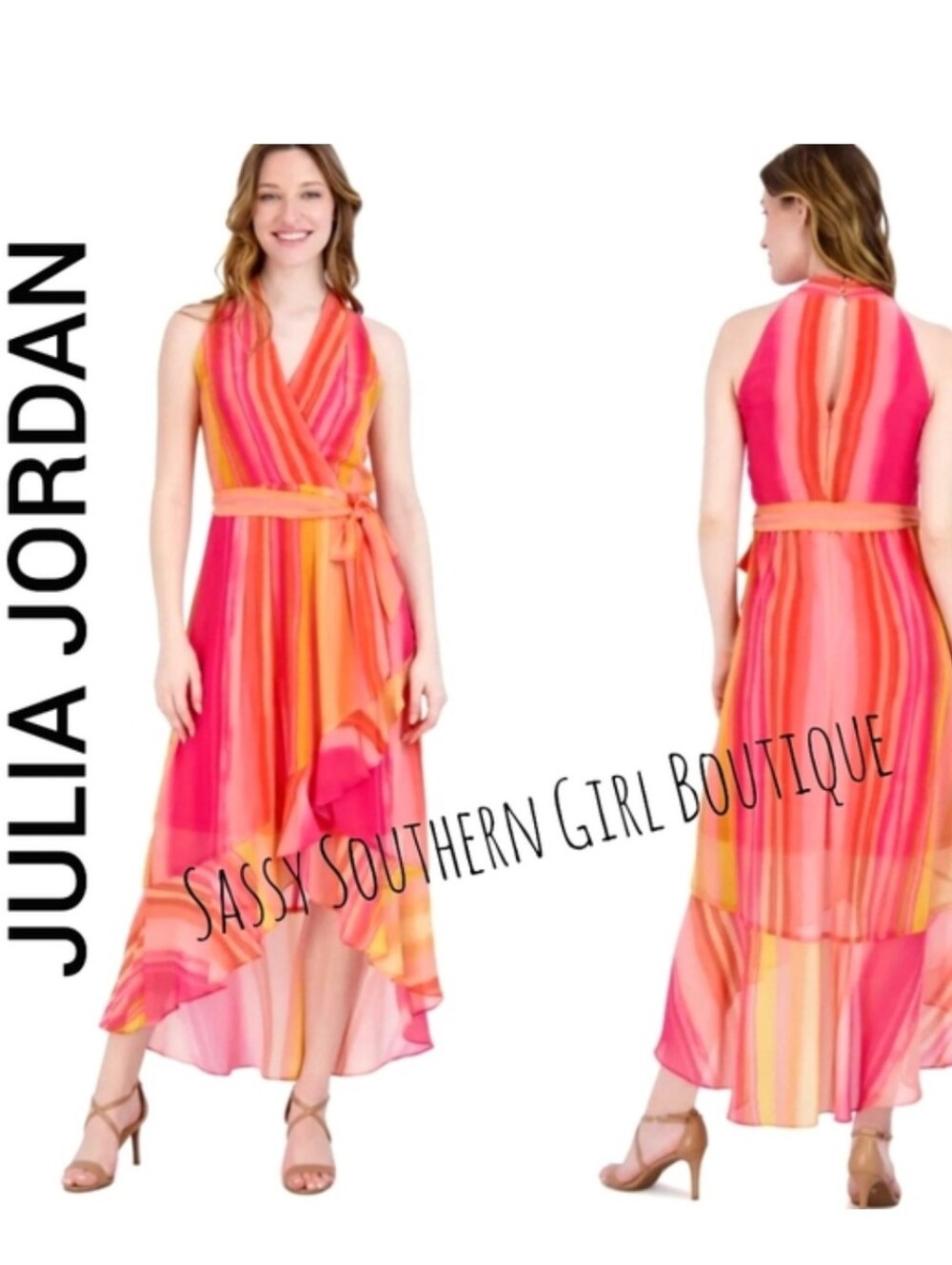 🆕⭐ Julia Jordan Sherbet Swirl Wrap Midi Dress